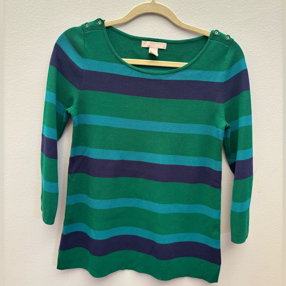 Like New Banana Republic blue and green boatneck top